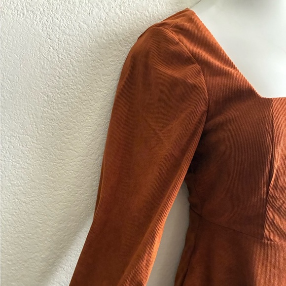 Francesca’s Paulette Corduroy Long Sleeve Rust Orange Mini Dress S - Picture 6 of 16